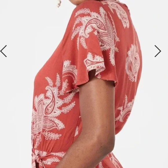 Just Fab Women’s Flutter Sleeve Jumpsuit V neck size XL color Tandoori spice - Picture 3 of 14